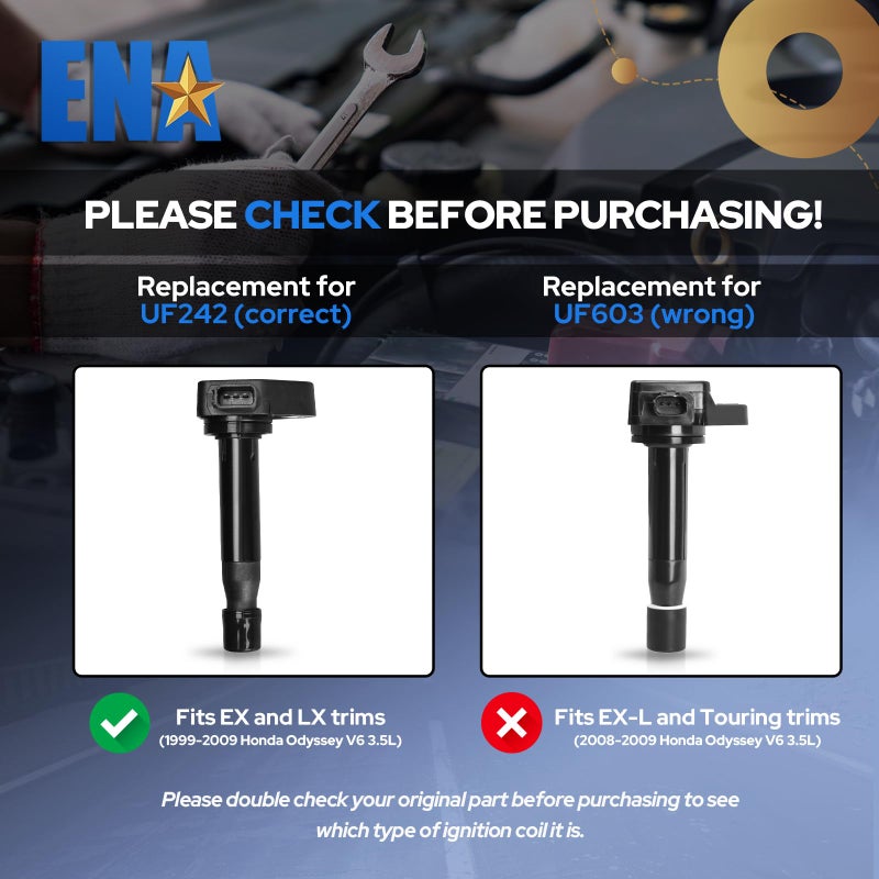 ENA Set of 6 Ignition Coil Pack 3.0L 3.2L 3.5L Compatible with Acura Honda 2001 2002 2003 2004 2005 2006 2007 2008 Accord 2009 2010 Odyssey CL RL TL 3.0L 3.2L 3.5L Coils for UF242 C1221 30520P8EA01 - Image 2